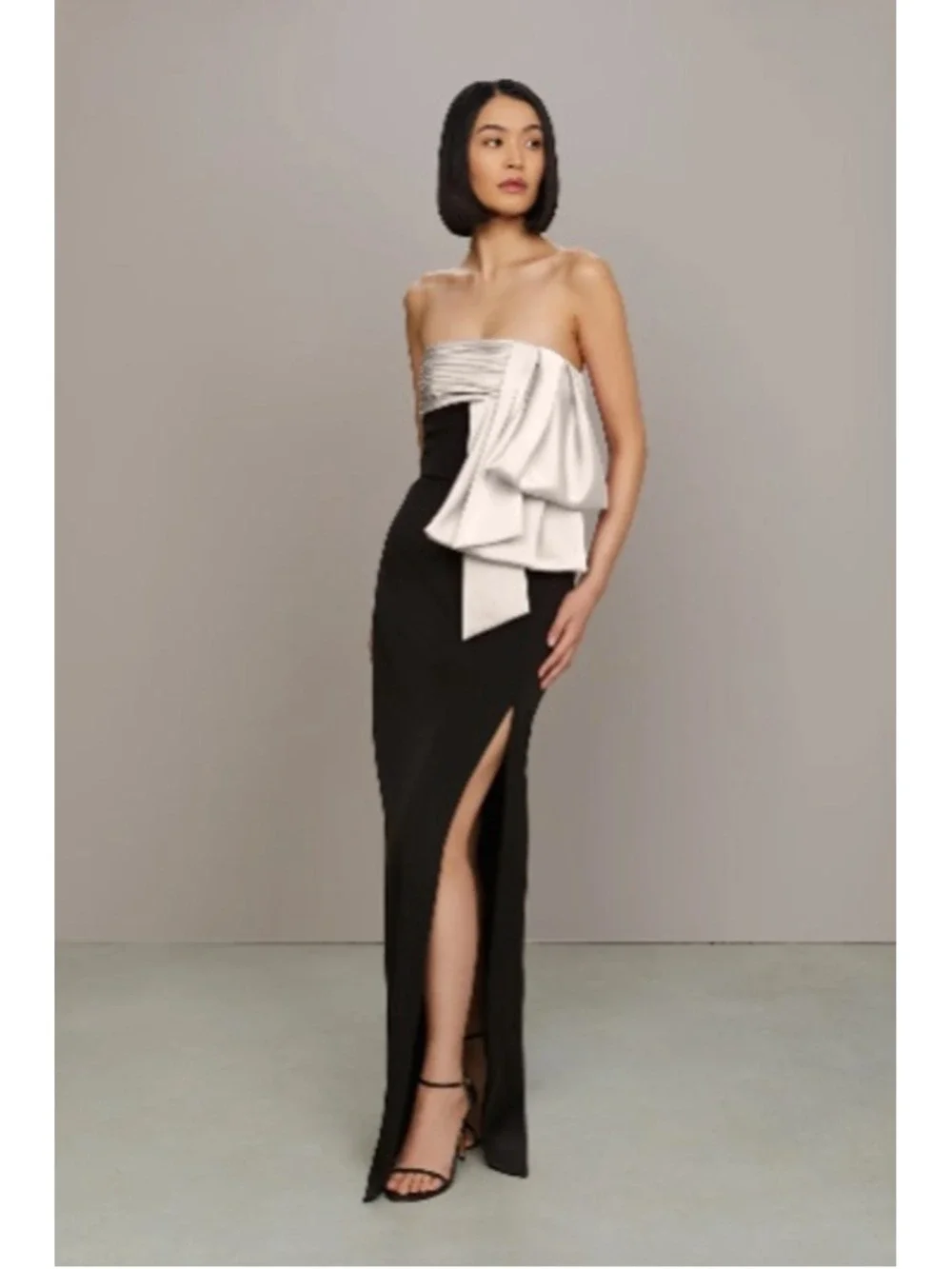 Women's AMUR Strapless Column Gown in Black and Ivory, Size 4